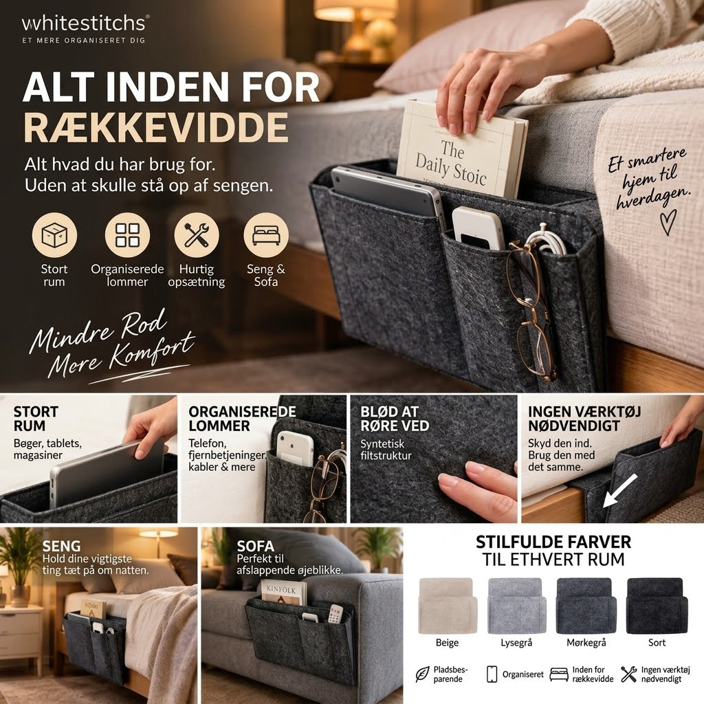 Praktisk Sengelomme i Filt – Sengeorganizer Uden Montering
