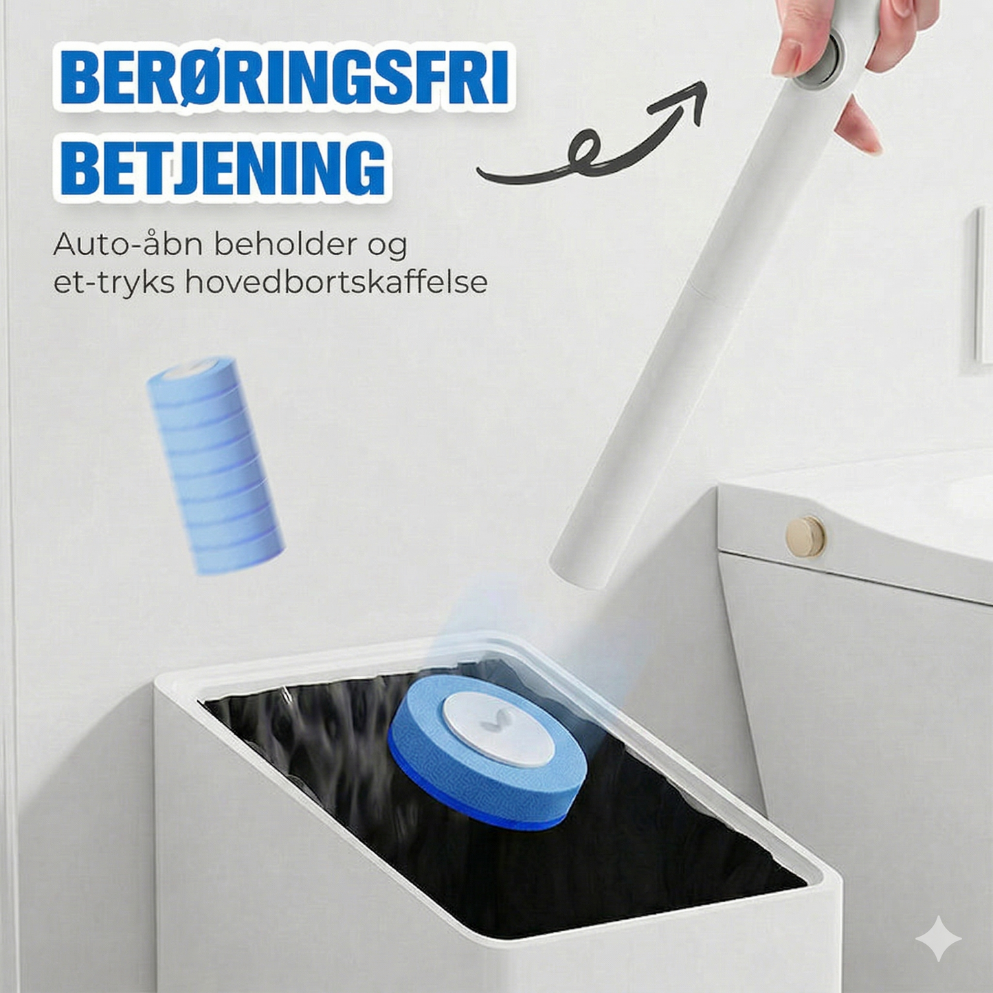 Væghængt Toiletbørste med Engangshoveder – Berøringsfri og Hygiejnisk Rengøring