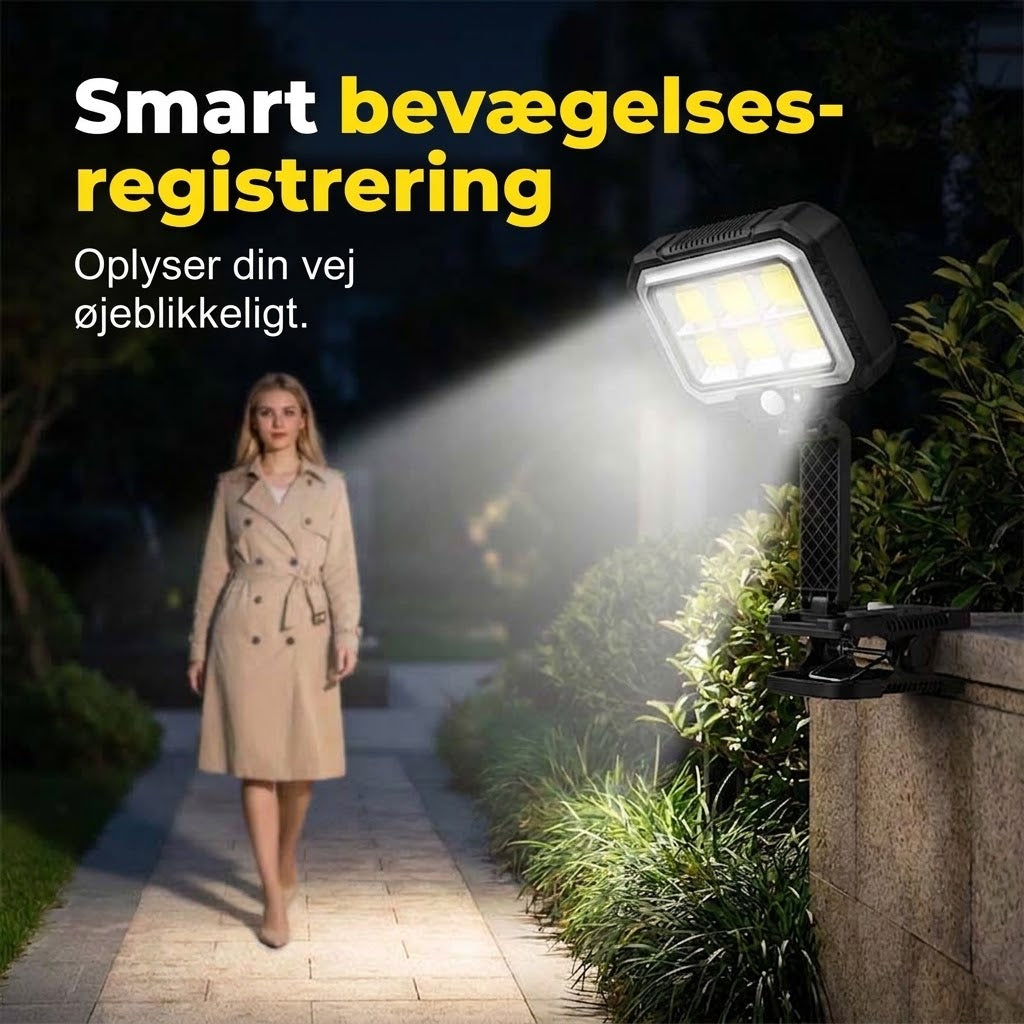 Smart Solcellelampe med Klemme & Sensor – Lys Hvor Som Helst Uden Værktøj