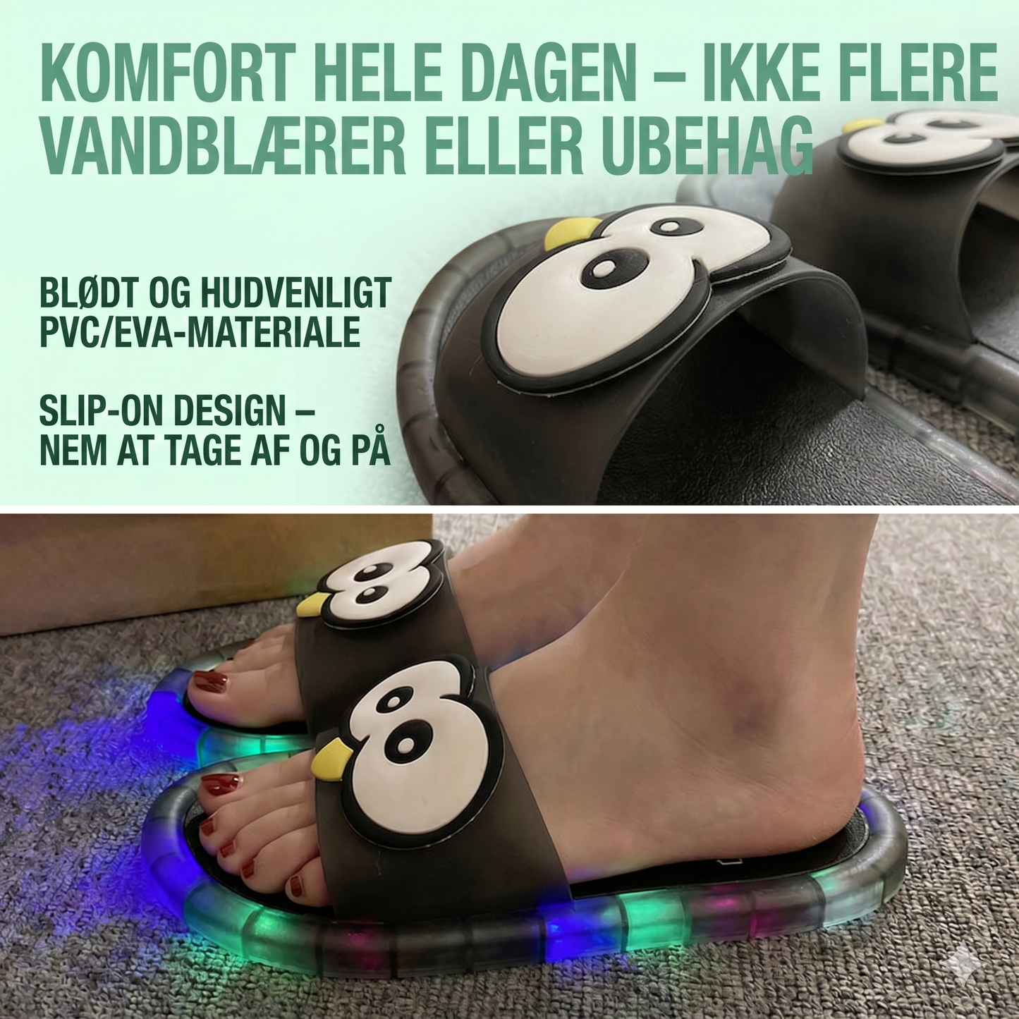 Søde Ande-Hjemmesko med Farveskiftende LED-Lys