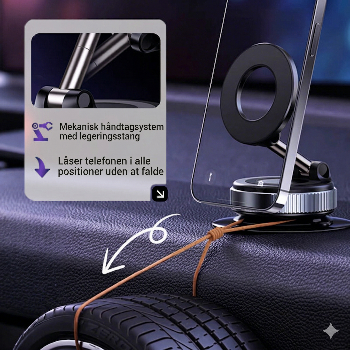 Mobilholder til Bilen med Kraftig Vakuum-Sugekop