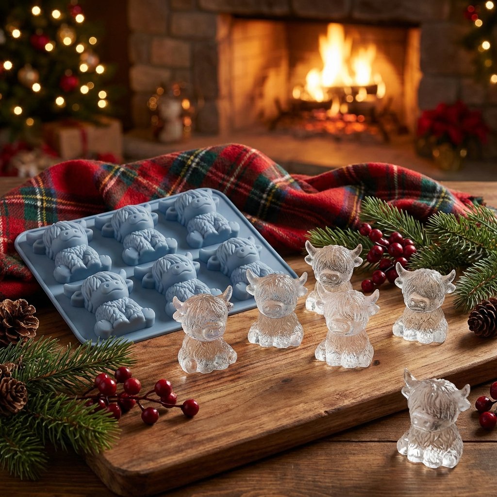 Mini Highland Cow isterningbakke – Sød 3D-is til drinks, fester og gaver