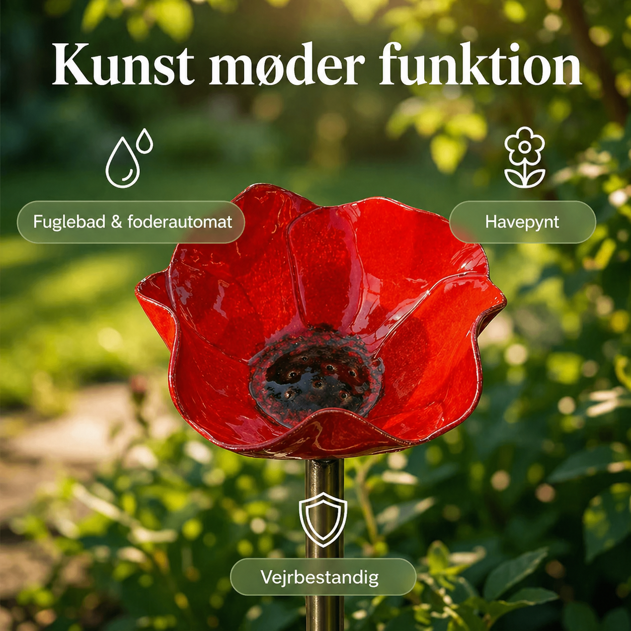 2-i-1 Metalblomst og Fuglebad: Dekorativ Vandstation til Haven