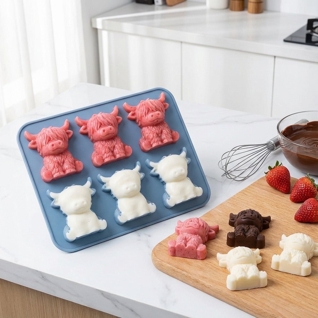 Mini Highland Cow isterningbakke – Sød 3D-is til drinks, fester og gaver