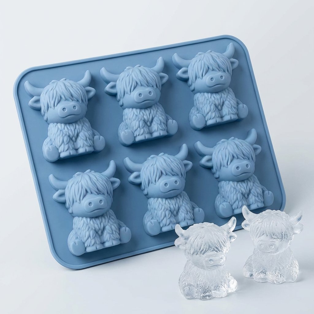 Mini Highland Cow isterningbakke – Sød 3D-is til drinks, fester og gaver