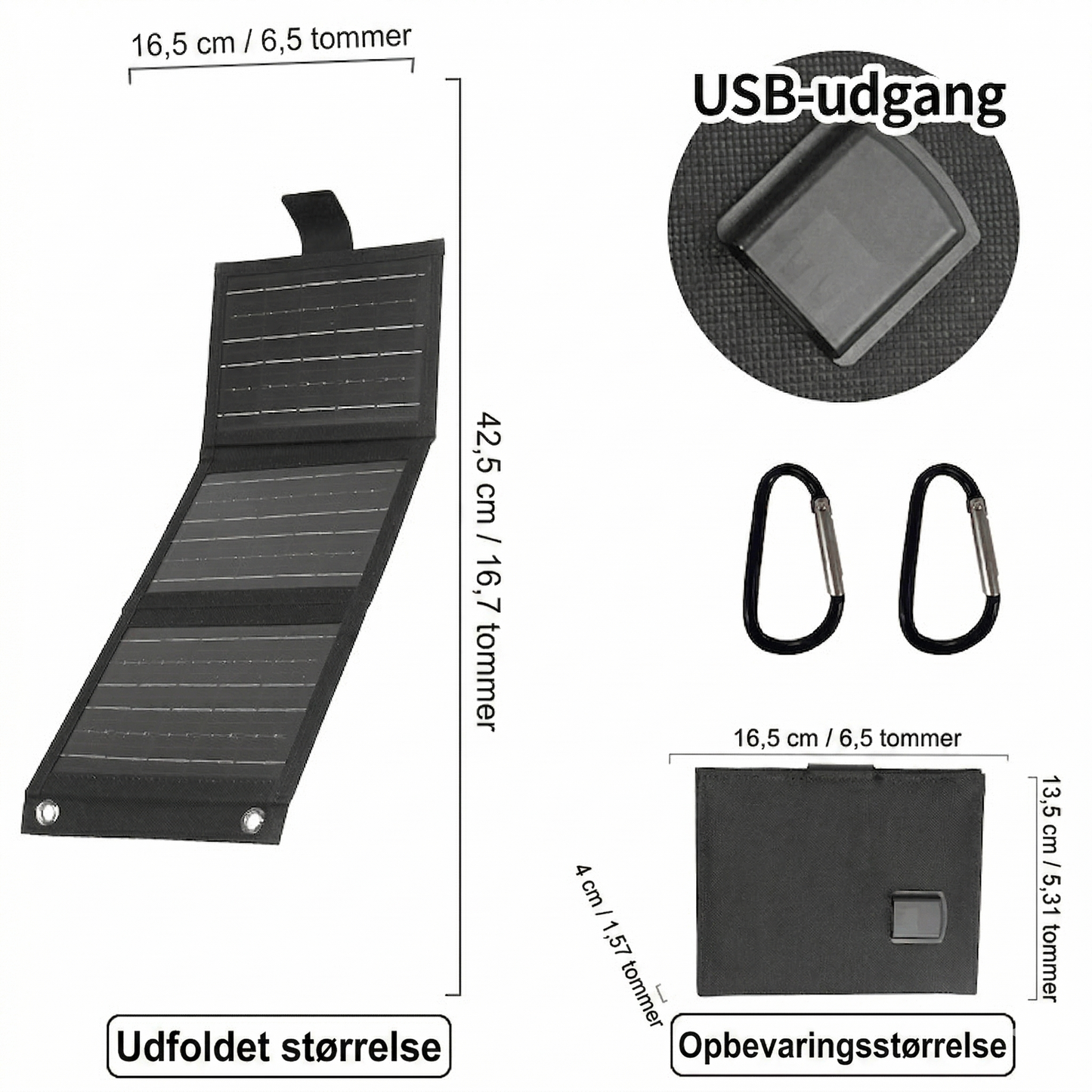 Foldbart Bærbart Solcellepanel med USB – Kompakt Oplader til Outdoor