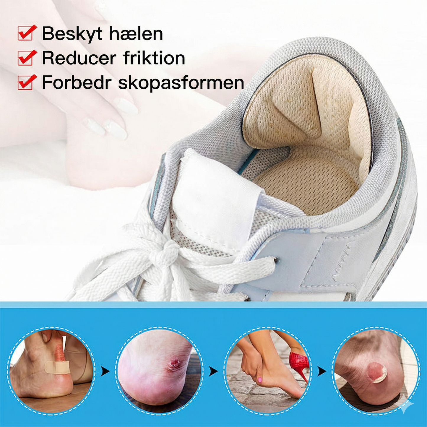 Klipbare Selvklæbende Hælindlæg – Anti-Slip og Beskyttelse mod Vabler