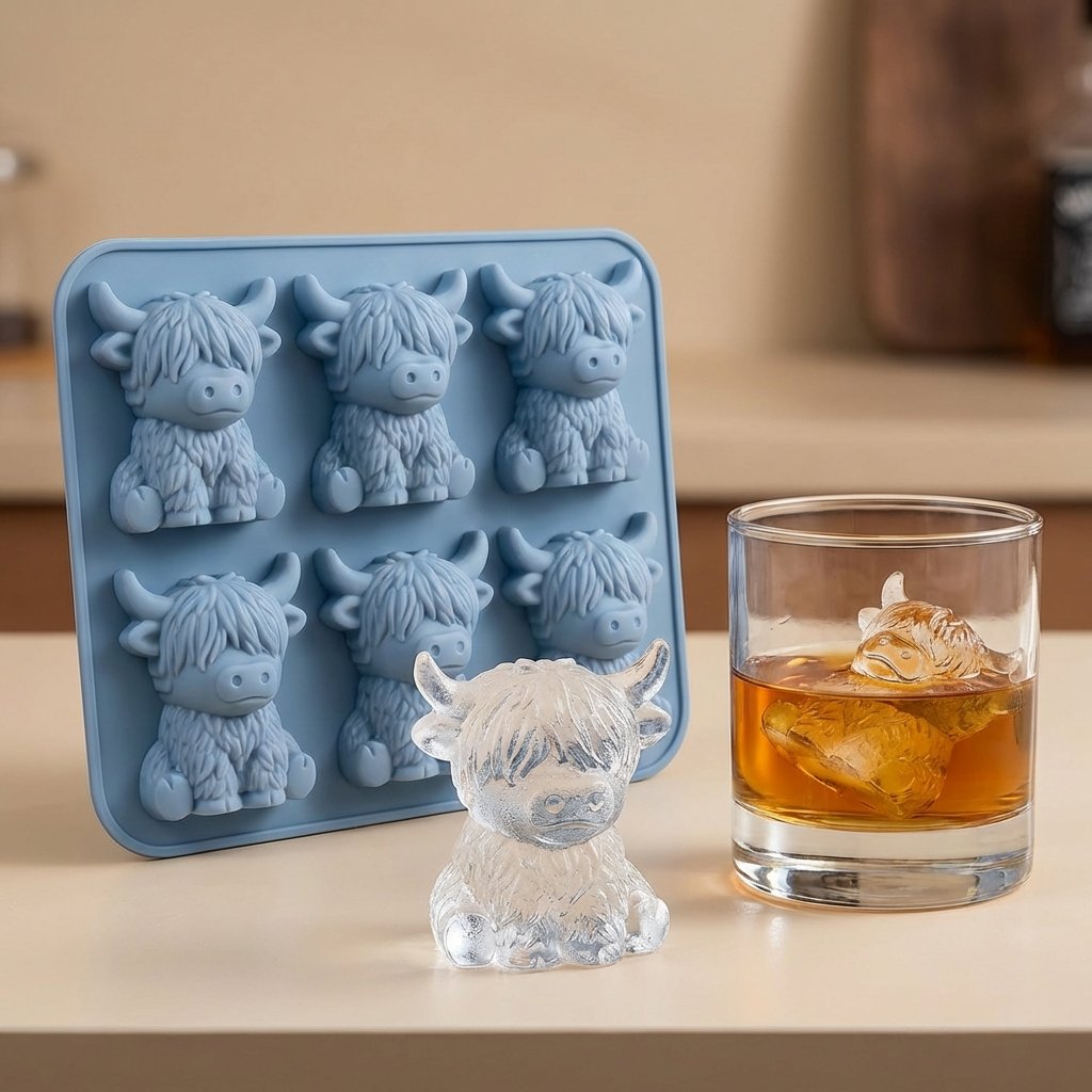 Mini Highland Cow isterningbakke – Sød 3D-is til drinks, fester og gaver