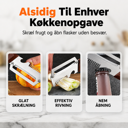 3-i-1 Grøntsagsstrimler og Skræller: Rustfrit Stål med Træhåndtag