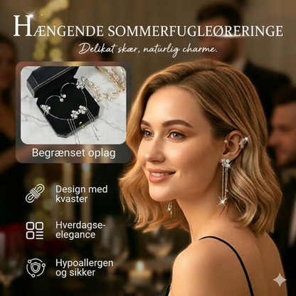 Enkle klipsøreringe med sommerfugle- og blomstermotiver og kvaster – elegante og komfortable, ingen ørepiercing nødvendig.