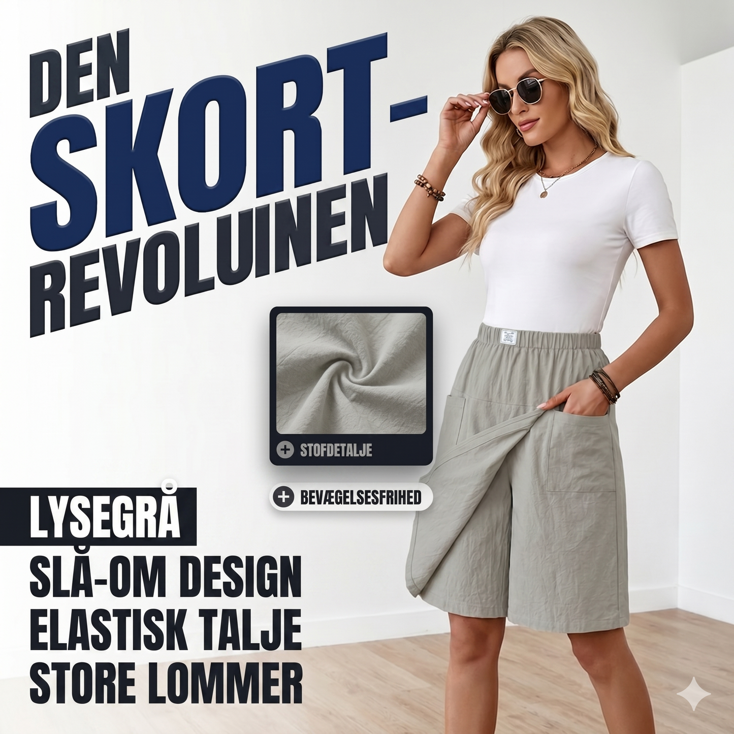 Afslappet Sommer-Skort med Stræktalje og Lommer