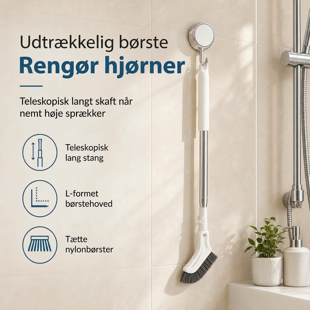 Multifunktionel Gulvskrubbe med Teleskopskaft – Nå Alle Hjørner Ubesværet