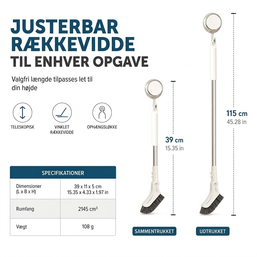 Multifunktionel Gulvskrubbe med Teleskopskaft – Nå Alle Hjørner Ubesværet