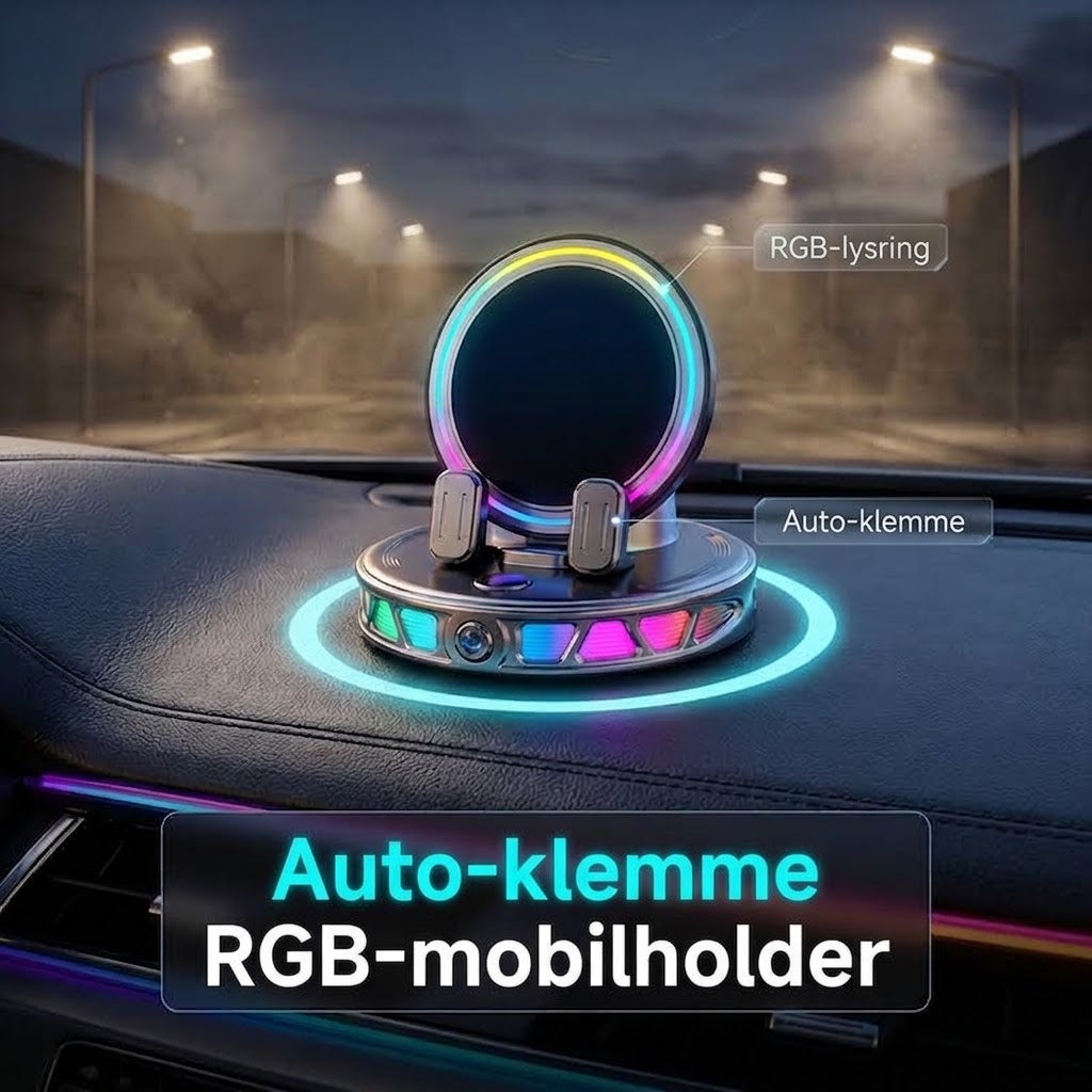 360° Roterbar Mobilholder til Bilen med Trådløs Opladning og RGB-lys