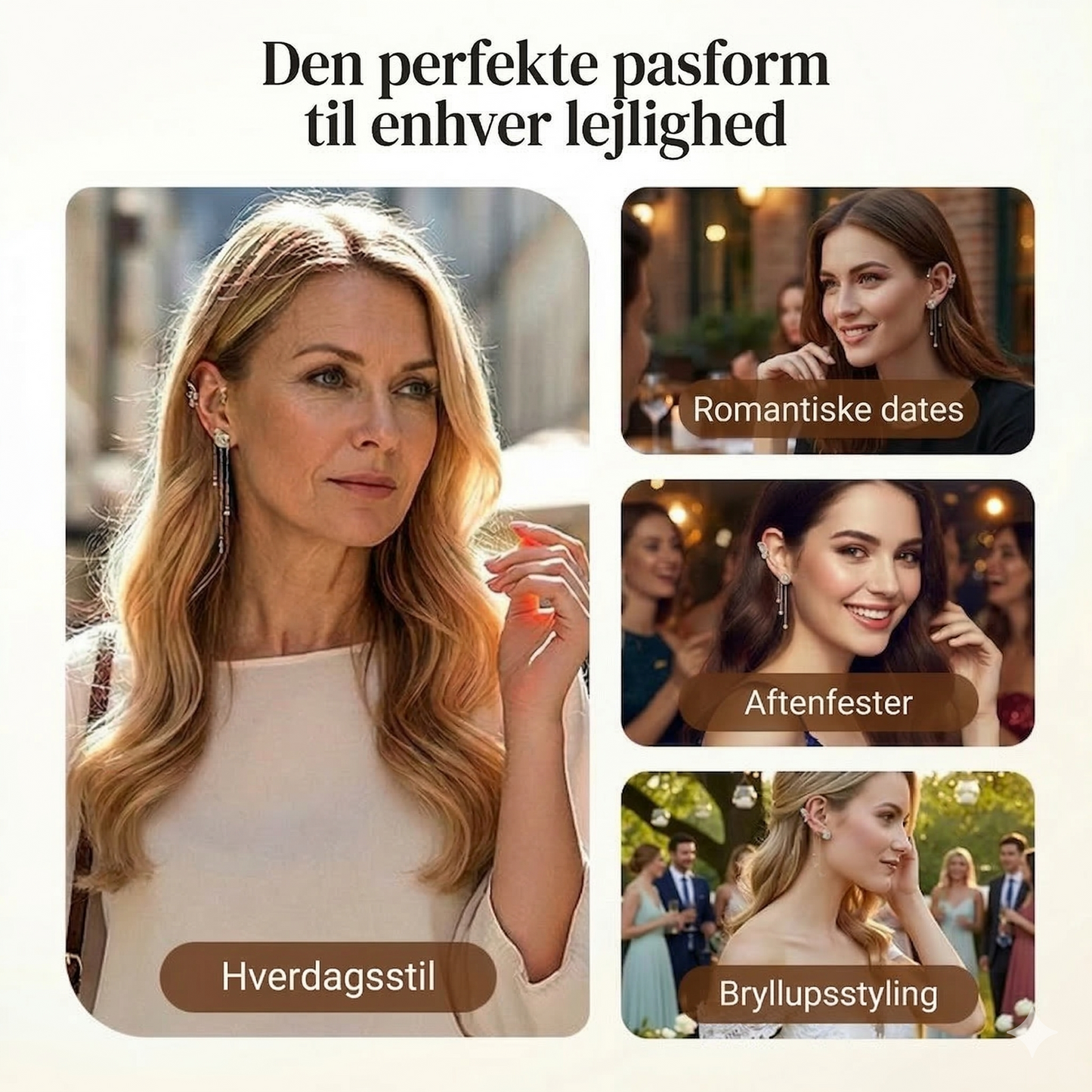 Enkle klipsøreringe med sommerfugle- og blomstermotiver og kvaster – elegante og komfortable, ingen ørepiercing nødvendig.