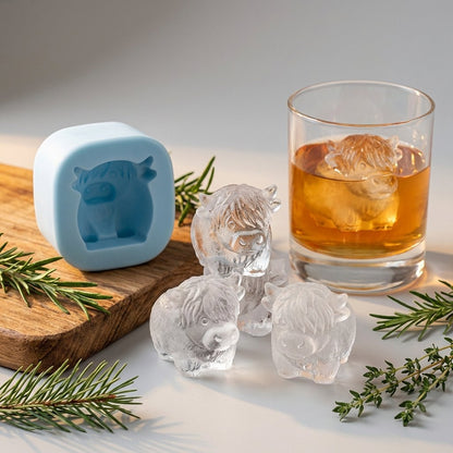 Mini Highland Cow isterningbakke – Sød 3D-is til drinks, fester og gaver