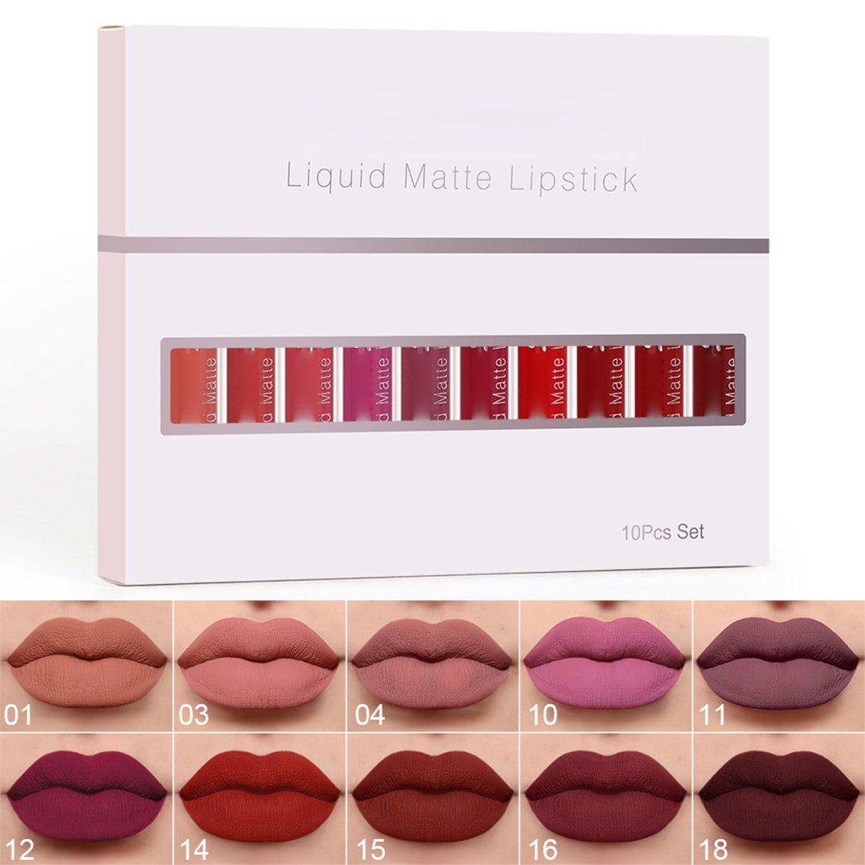10-Pak Kyssesikker Mat Lipgloss – Langtidsholdbar og Plejende