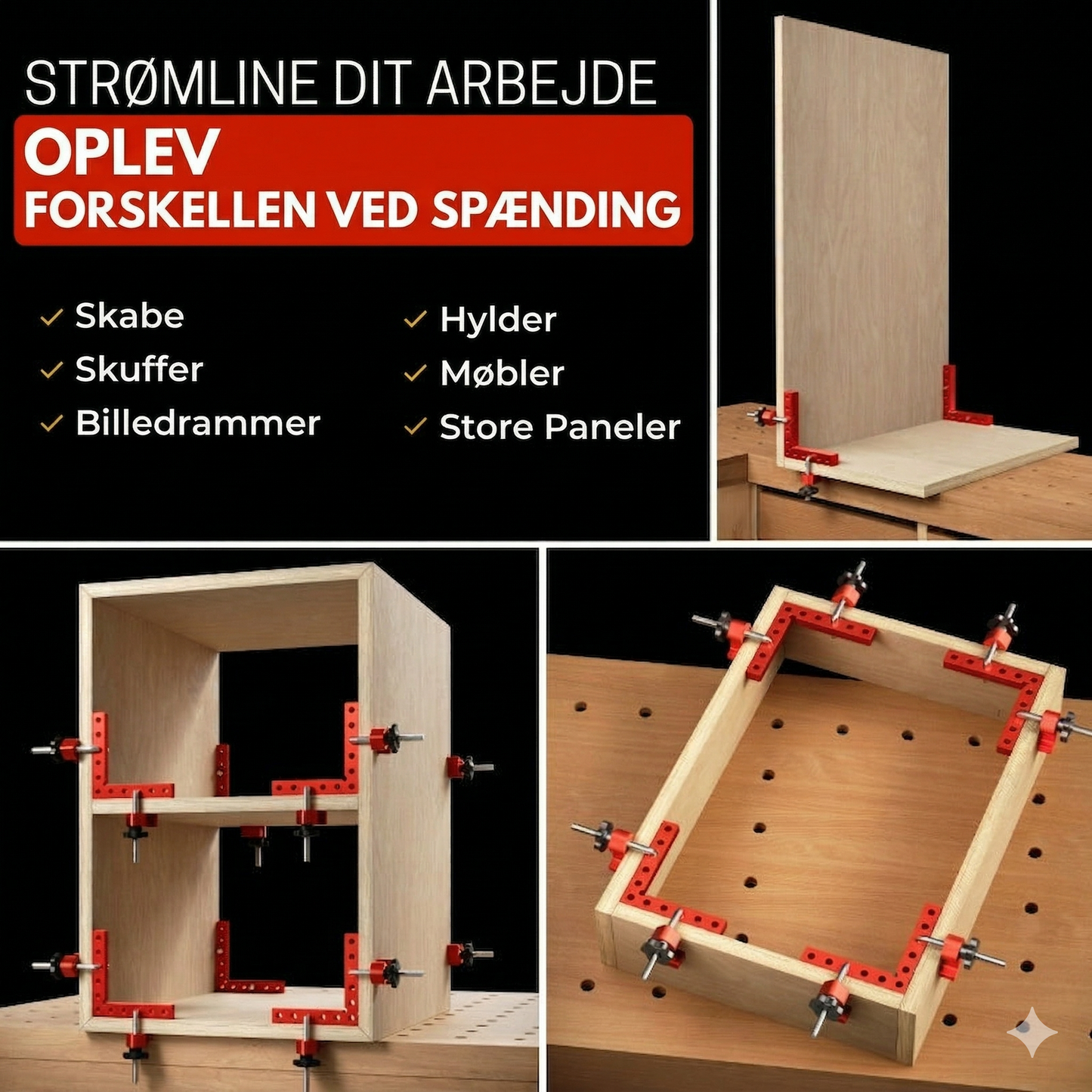 Sæt med 90° Vinkelklemmer – Gør Møbel- & Rammesamling til en Leg