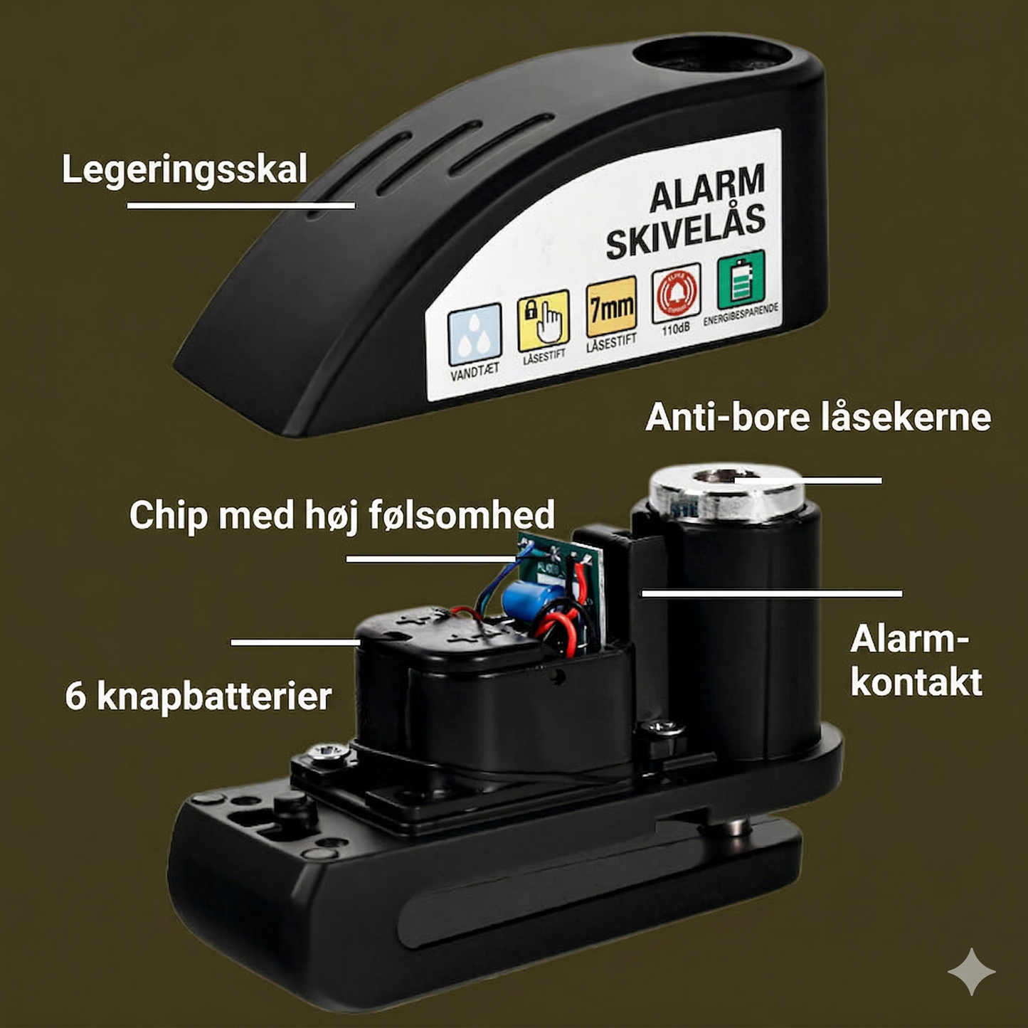 Vandtæt Skivebremselås med 110 dB Alarm – Tyverisikring til Motorcykel og Cykel