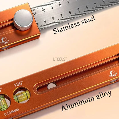 4-i-1 Multivinkel-lineal i Aluminium – Kompakt Vinkelmåler & Vaterpas