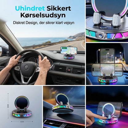 360° Roterbar Mobilholder til Bilen med Trådløs Opladning og RGB-lys