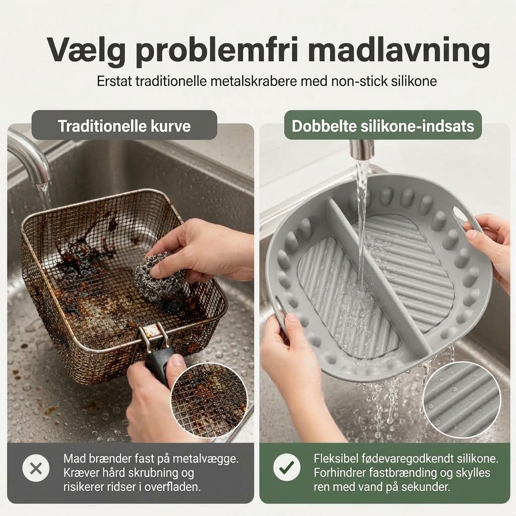 Genanvendelig Opdelt Silikoneindsats til Airfryer – Dual-Zone Design, Non-Stick Materiale & Fedtfattig Madlavning – Bevarer Original Smag og Gør Rengøring Let