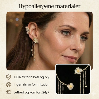 Enkle klipsøreringe med sommerfugle- og blomstermotiver og kvaster – elegante og komfortable, ingen ørepiercing nødvendig.