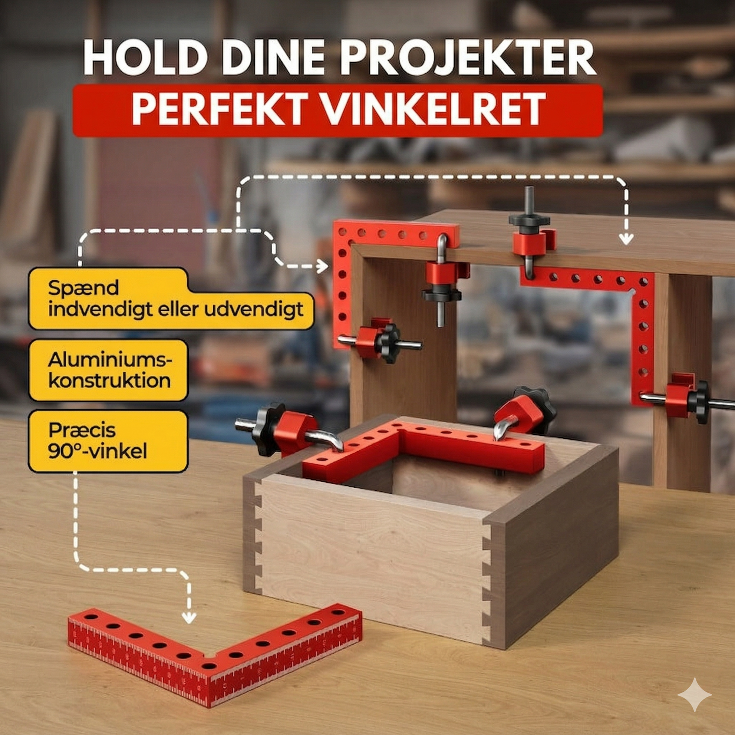 Sæt med 90° Vinkelklemmer – Gør Møbel- & Rammesamling til en Leg