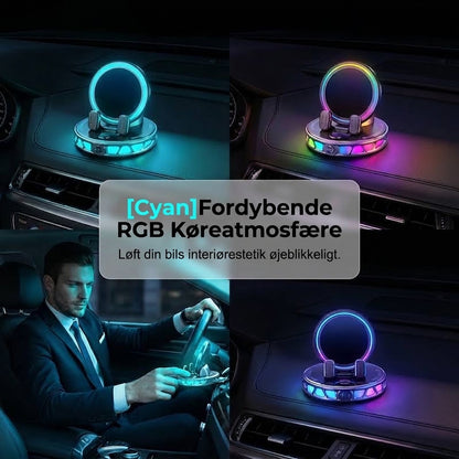 360° Roterbar Mobilholder til Bilen med Trådløs Opladning og RGB-lys