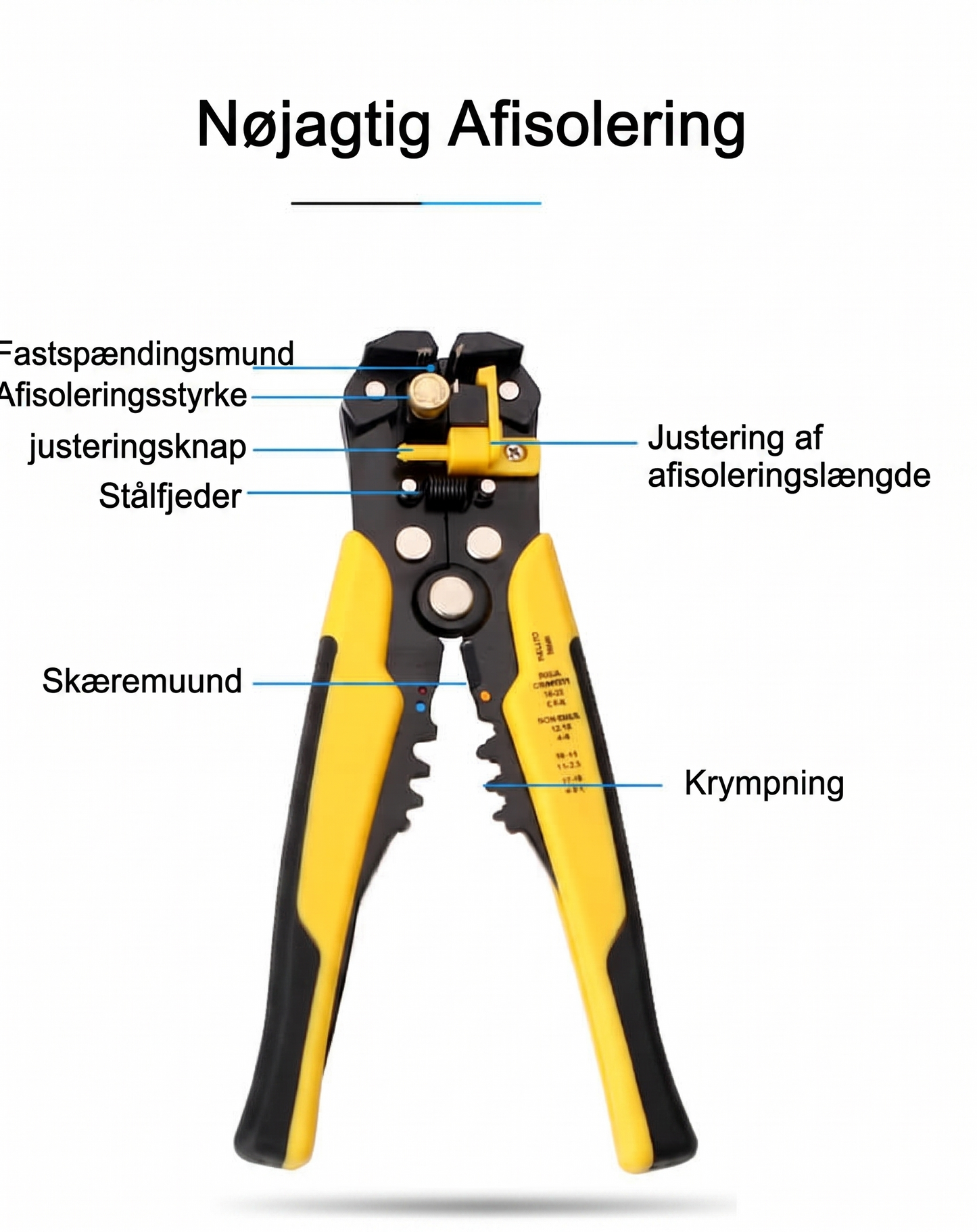 Automatisk 3-i-1 Afisoleringstang: Præcis Afisolering, Klip og Krympning