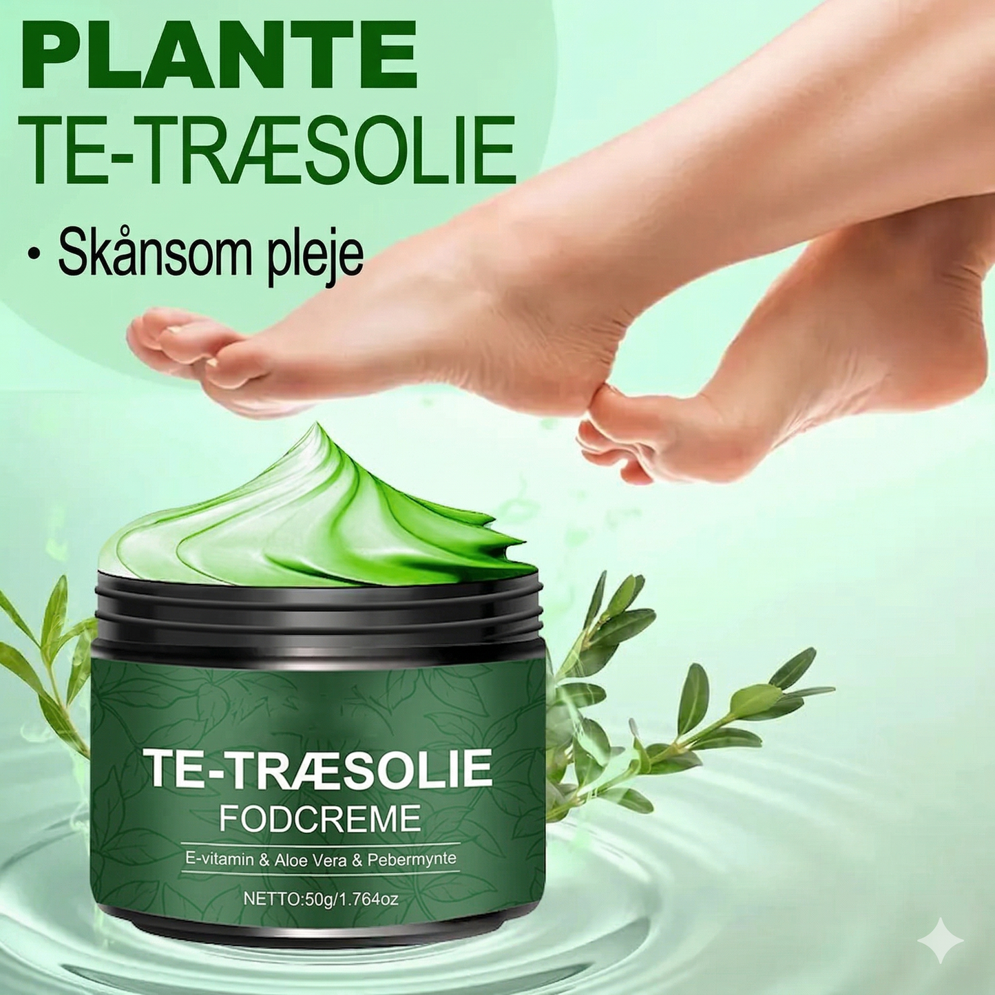 Beroligende Fodcreme med Aloe Vera og Tea Tree Olie – Slip for Tørre, Ru Fødder og Revner