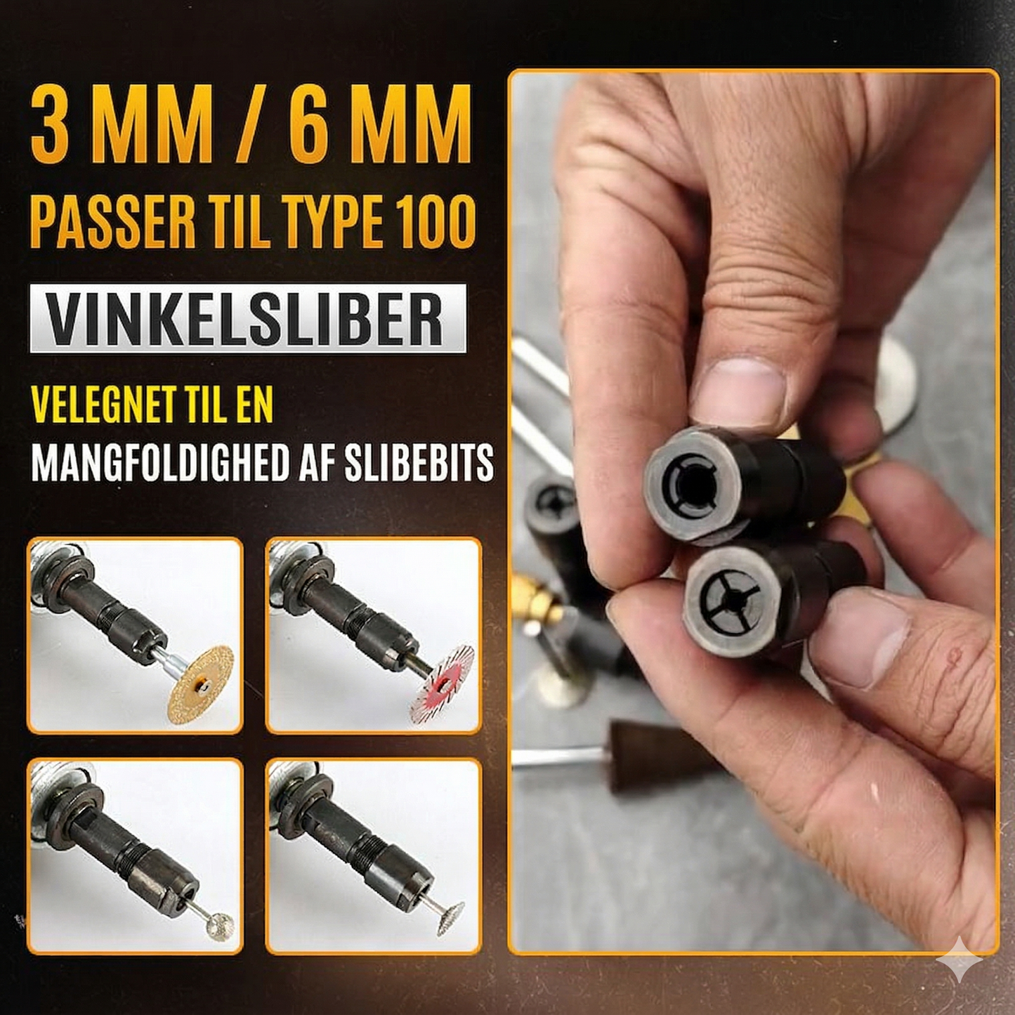 Modificeret Vinkelsliber-adapter – Forvandl til Ligesliber (M10/3mm/6mm)