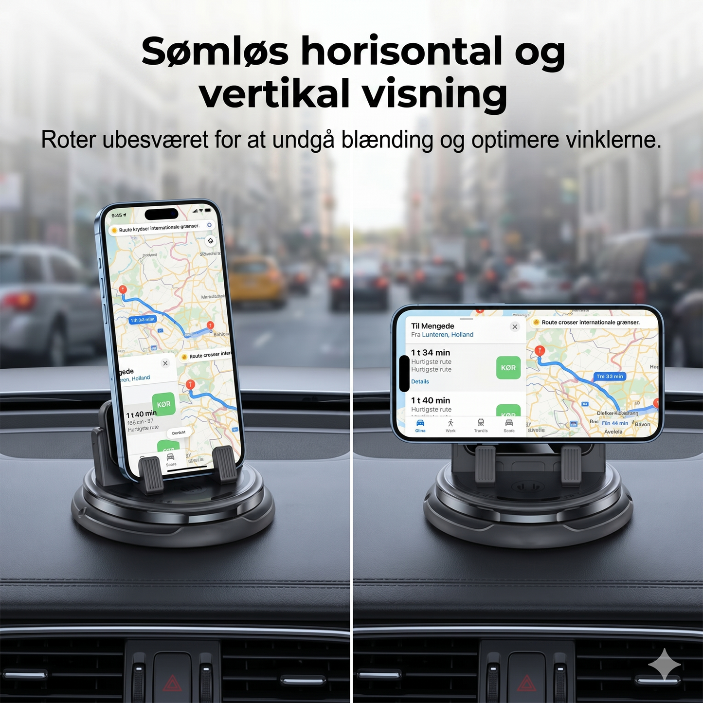 Stabil 360° Mobilholder til Bilen (Uden at Blokere Udsynet)