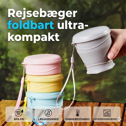 Sammenfoldeligt Silikone Rejsekrus med Låg – Lækagesikkert og BPA-frit