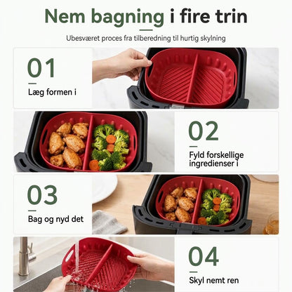 Genanvendelig Opdelt Silikoneindsats til Airfryer – Dual-Zone Design, Non-Stick Materiale & Fedtfattig Madlavning – Bevarer Original Smag og Gør Rengøring Let