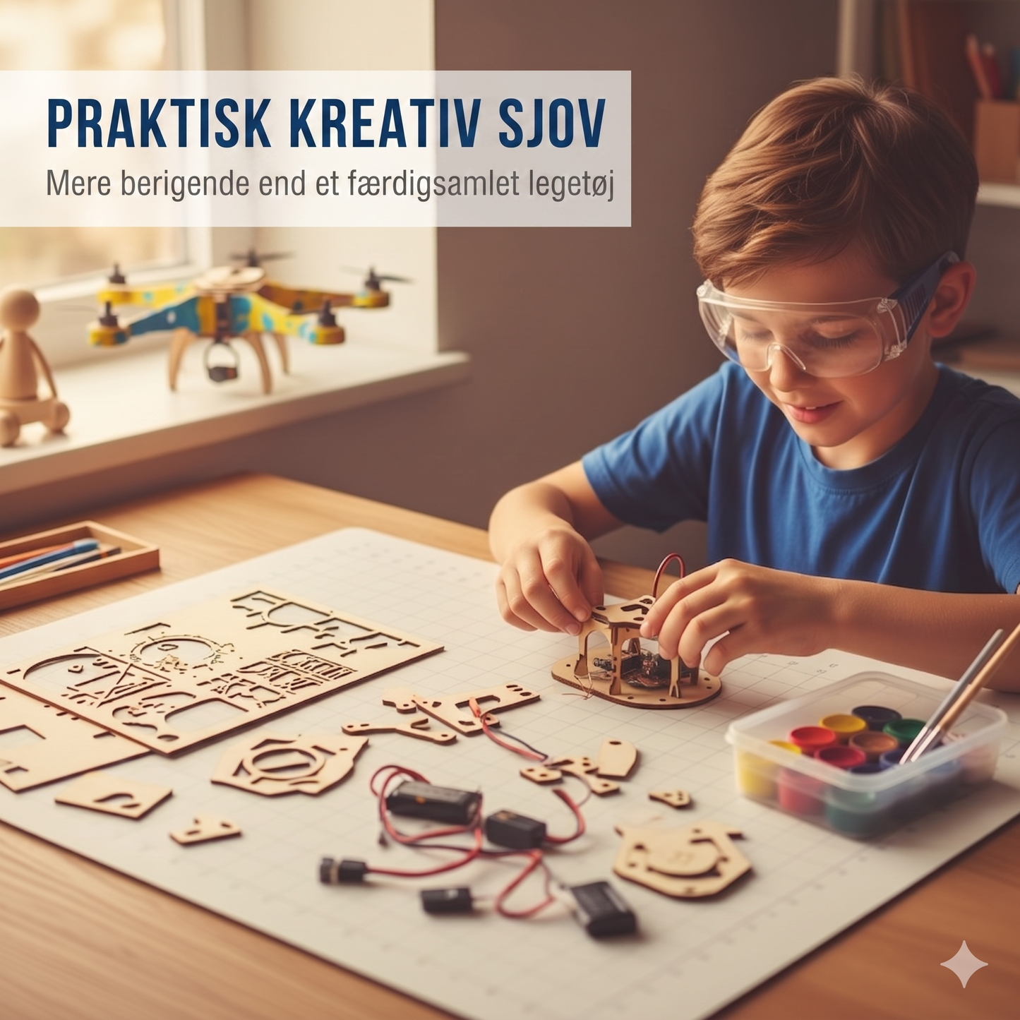 DIY Trædrone Byggesæt til Børn – Sikker Propelbeskyttelse og Højdeholdelse