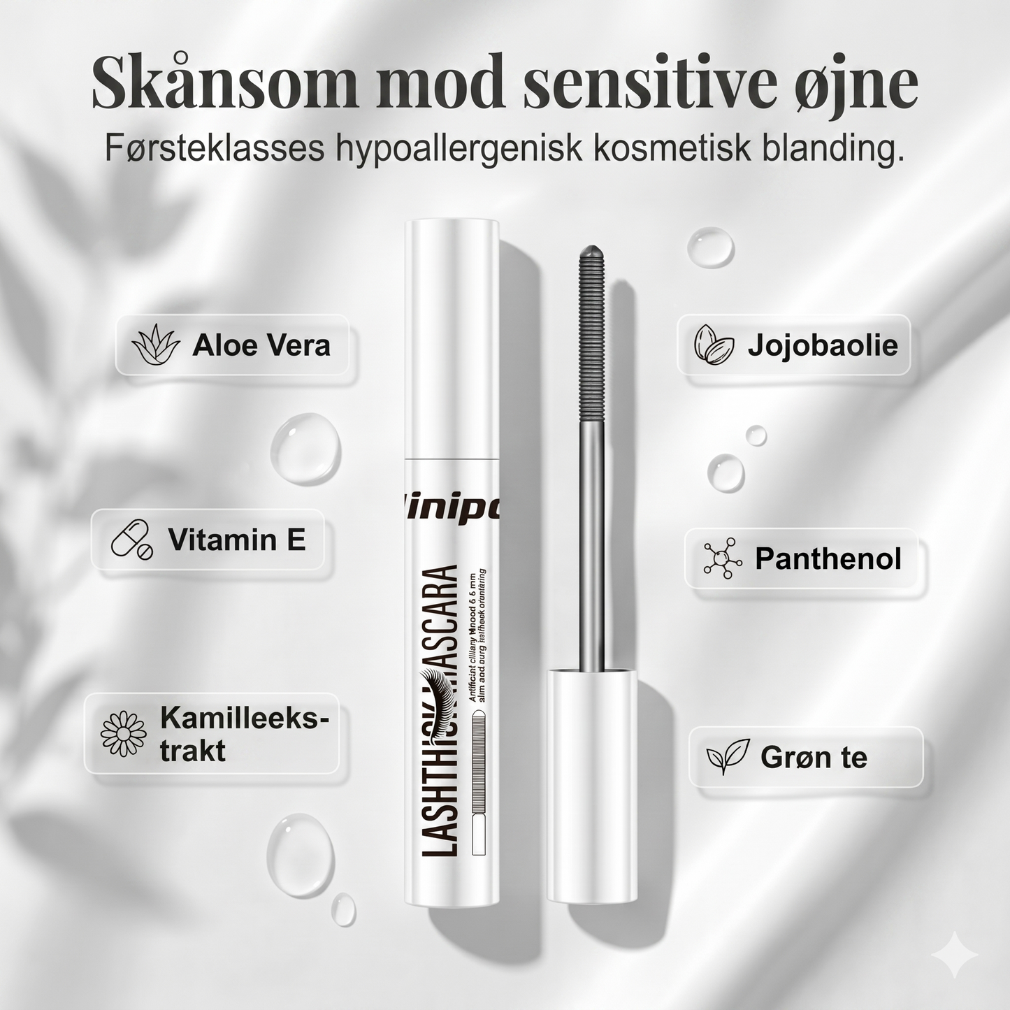 Vandfast Fibermascara med Metalbørste: Dramatisk Længde og 24-Timers Hold