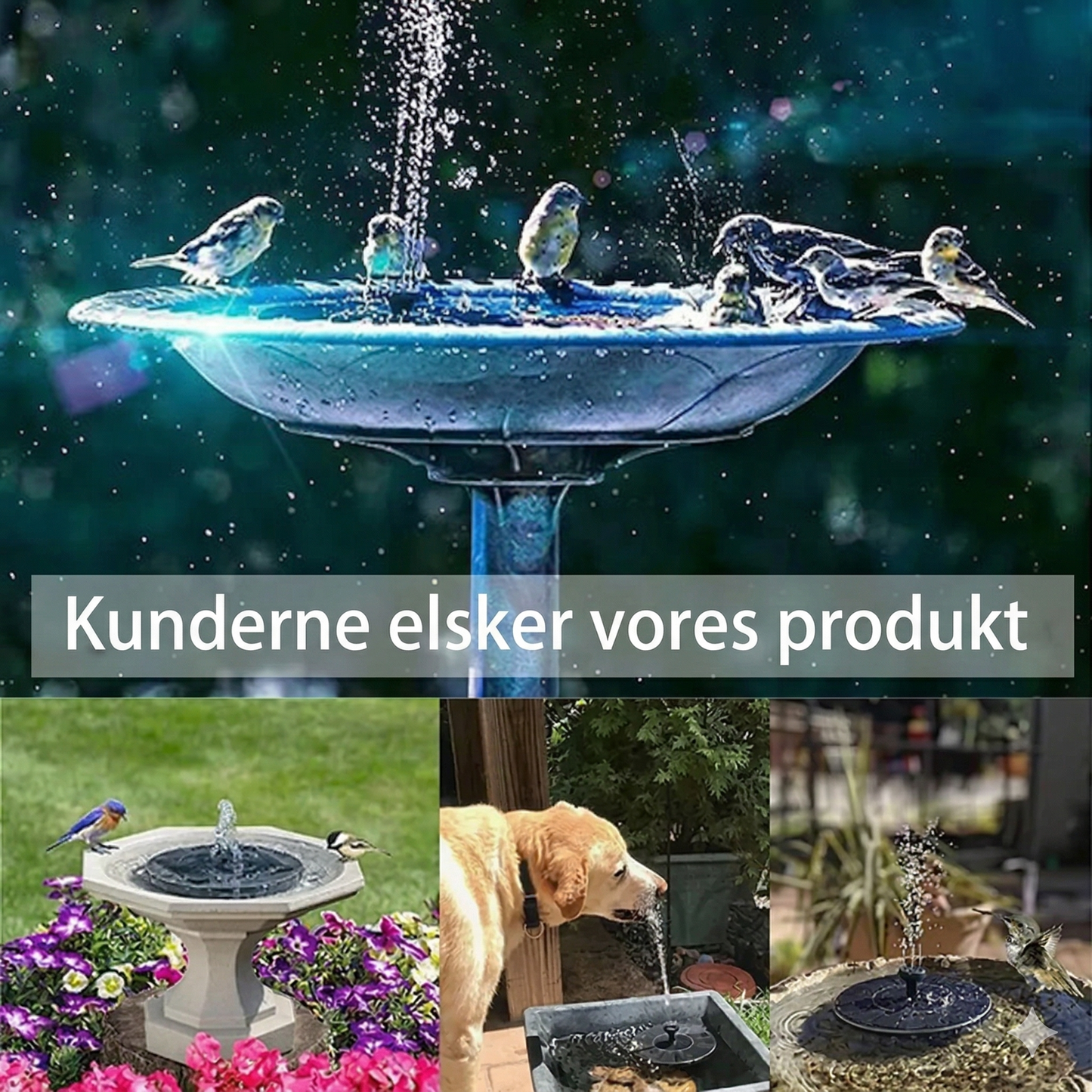 Soldrevet Vandfontæne – Trådløst Springvand med 6 Dyser