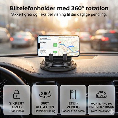 Stabil 360° Mobilholder til Bilen (Uden at Blokere Udsynet)
