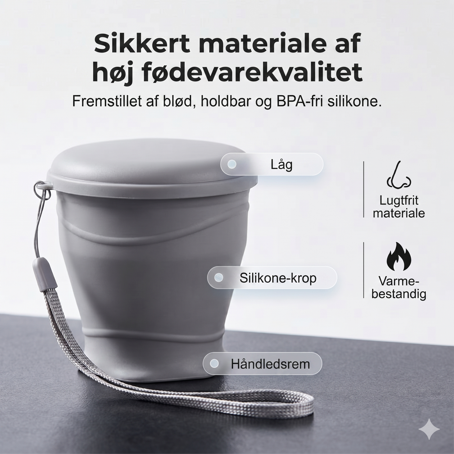 Sammenfoldeligt Silikone Rejsekrus med Låg – Lækagesikkert og BPA-frit