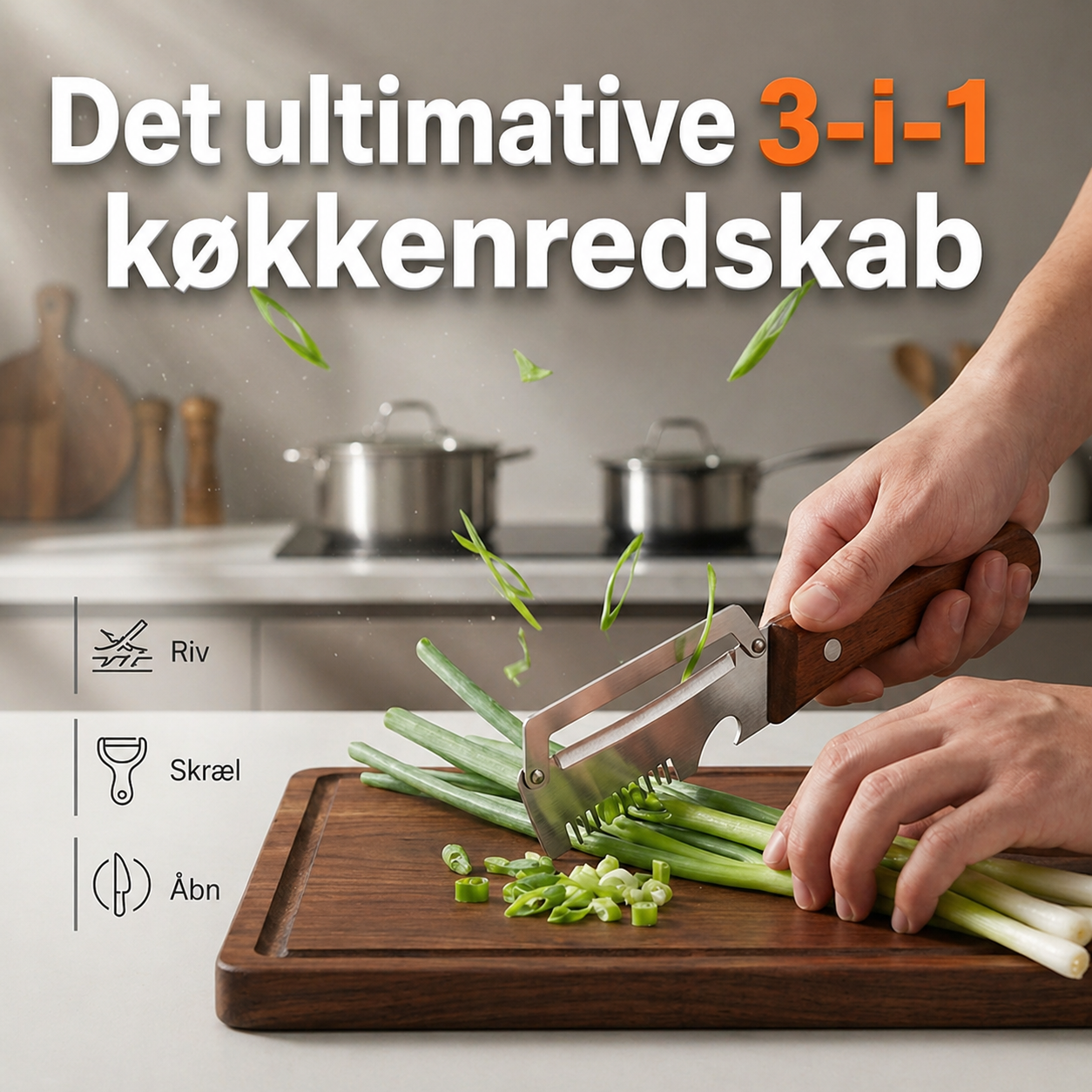 3-i-1 Grøntsagsstrimler og Skræller: Rustfrit Stål med Træhåndtag