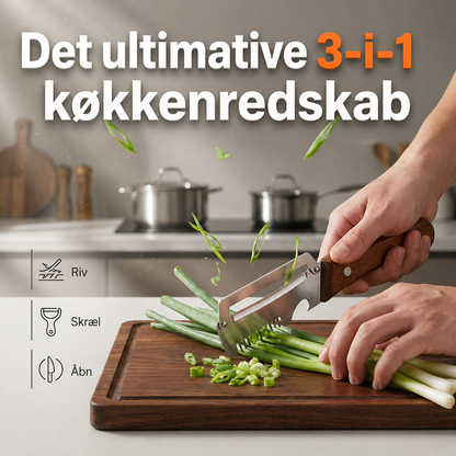 3-i-1 Grøntsagsstrimler og Skræller: Rustfrit Stål med Træhåndtag
