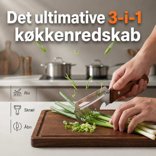 3-i-1 Grøntsagsstrimler og Skræller: Rustfrit Stål med Træhåndtag