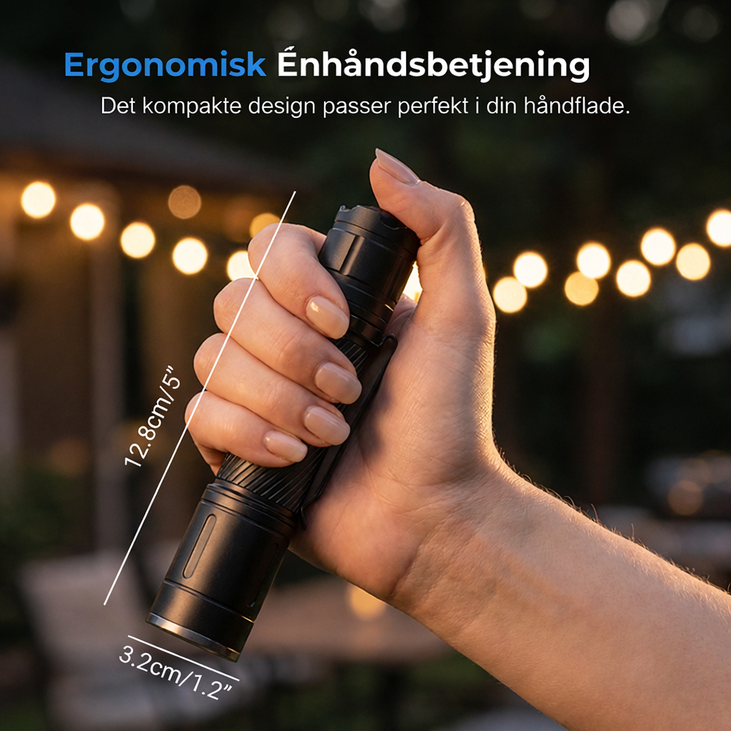 Genopladelig Taktisk EDC Lommelygte med Zoom – 3 Lystilstande og Enhåndsbetjening