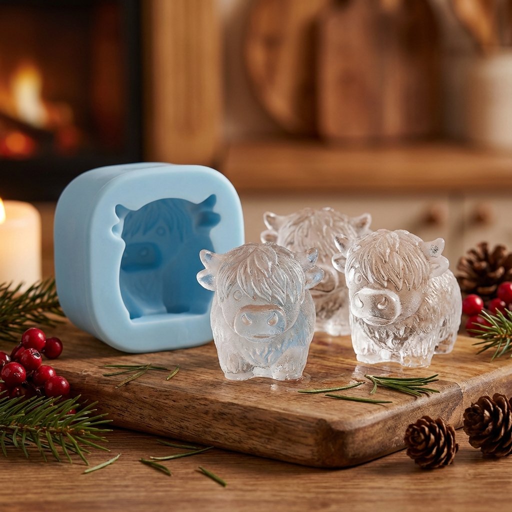 Mini Highland Cow isterningbakke – Sød 3D-is til drinks, fester og gaver