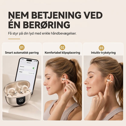Åbne Bluetooth-øretelefoner med clip-on-design til trådløs lyd og komfort