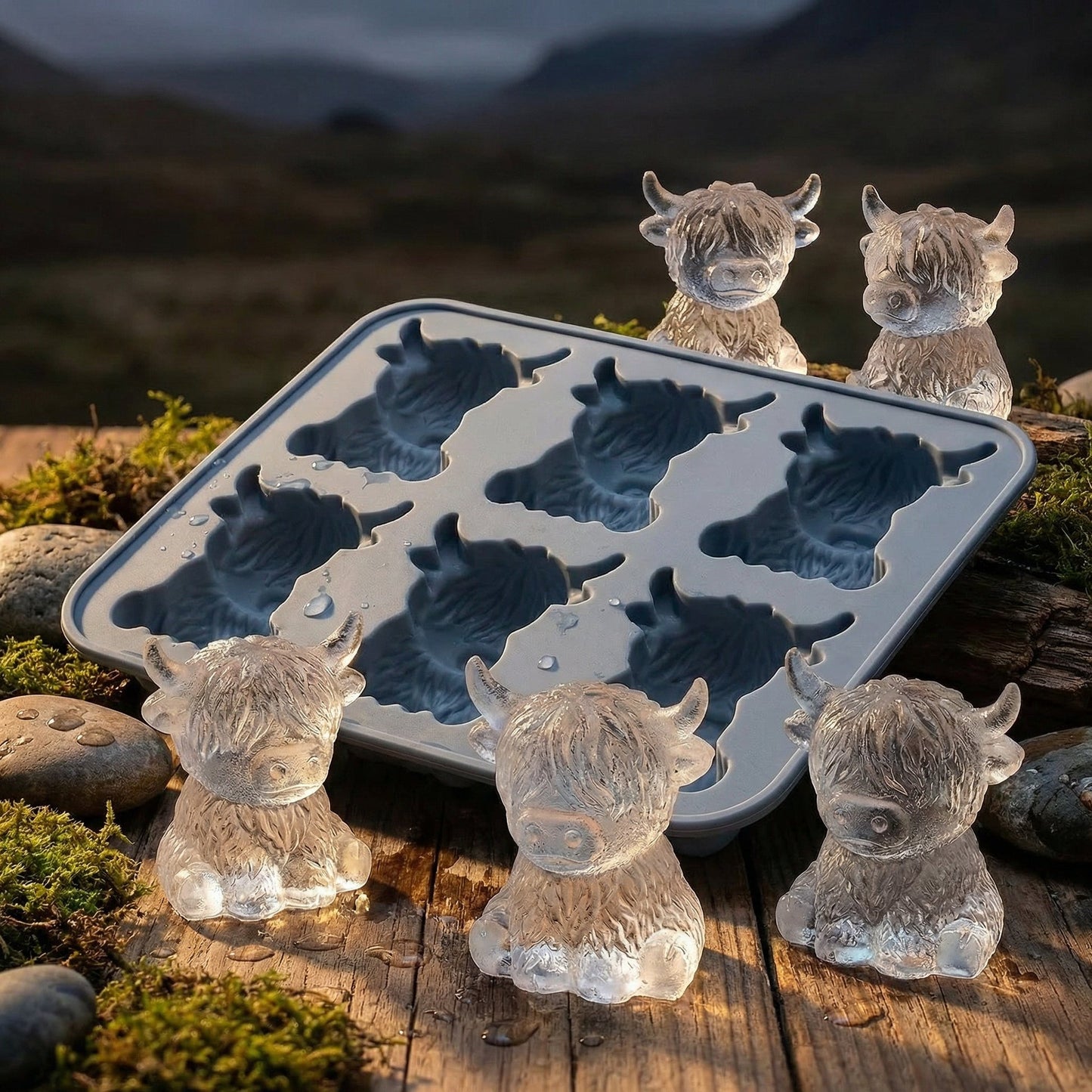Mini Highland Cow isterningbakke – Sød 3D-is til drinks, fester og gaver