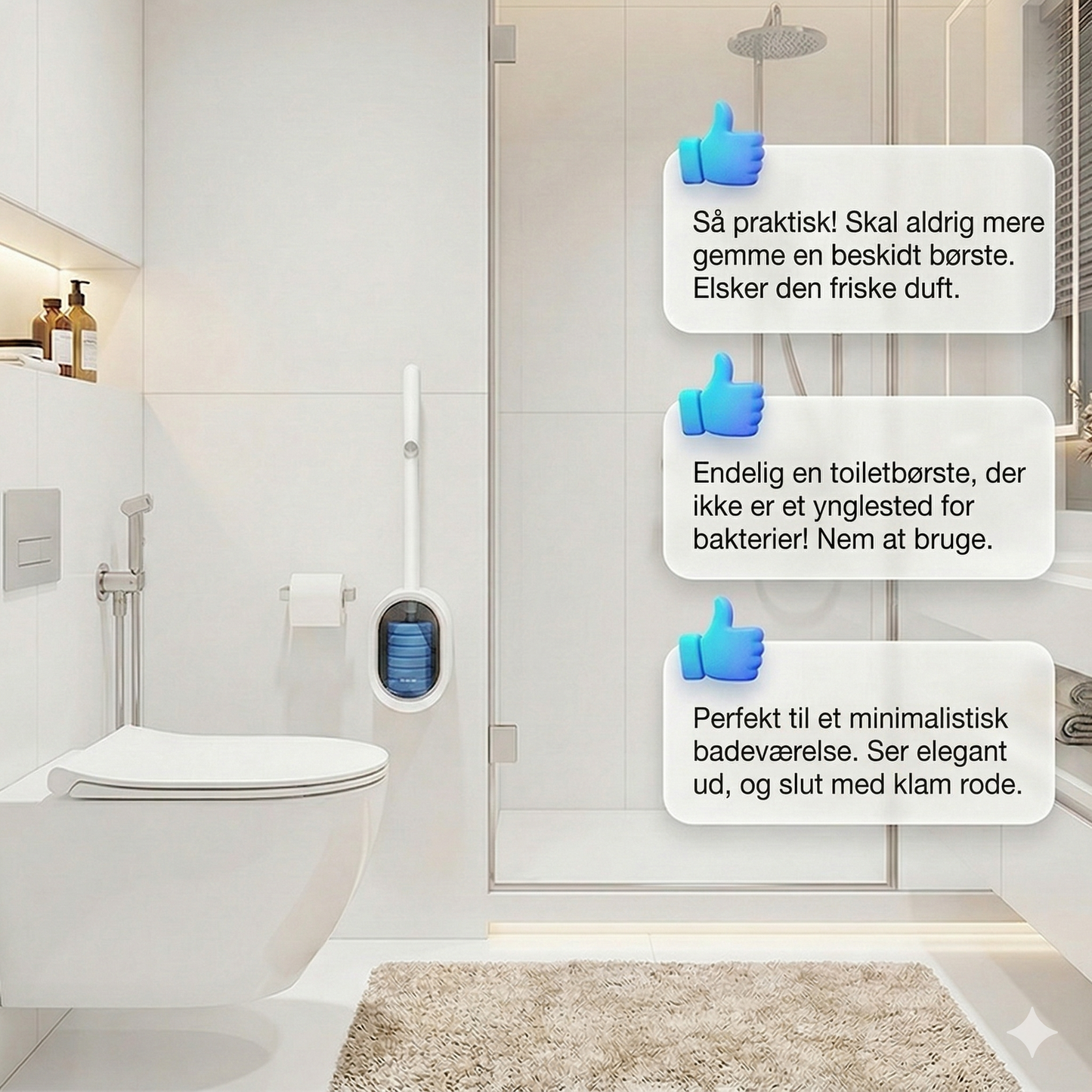 Væghængt Toiletbørste med Engangshoveder – Berøringsfri og Hygiejnisk Rengøring