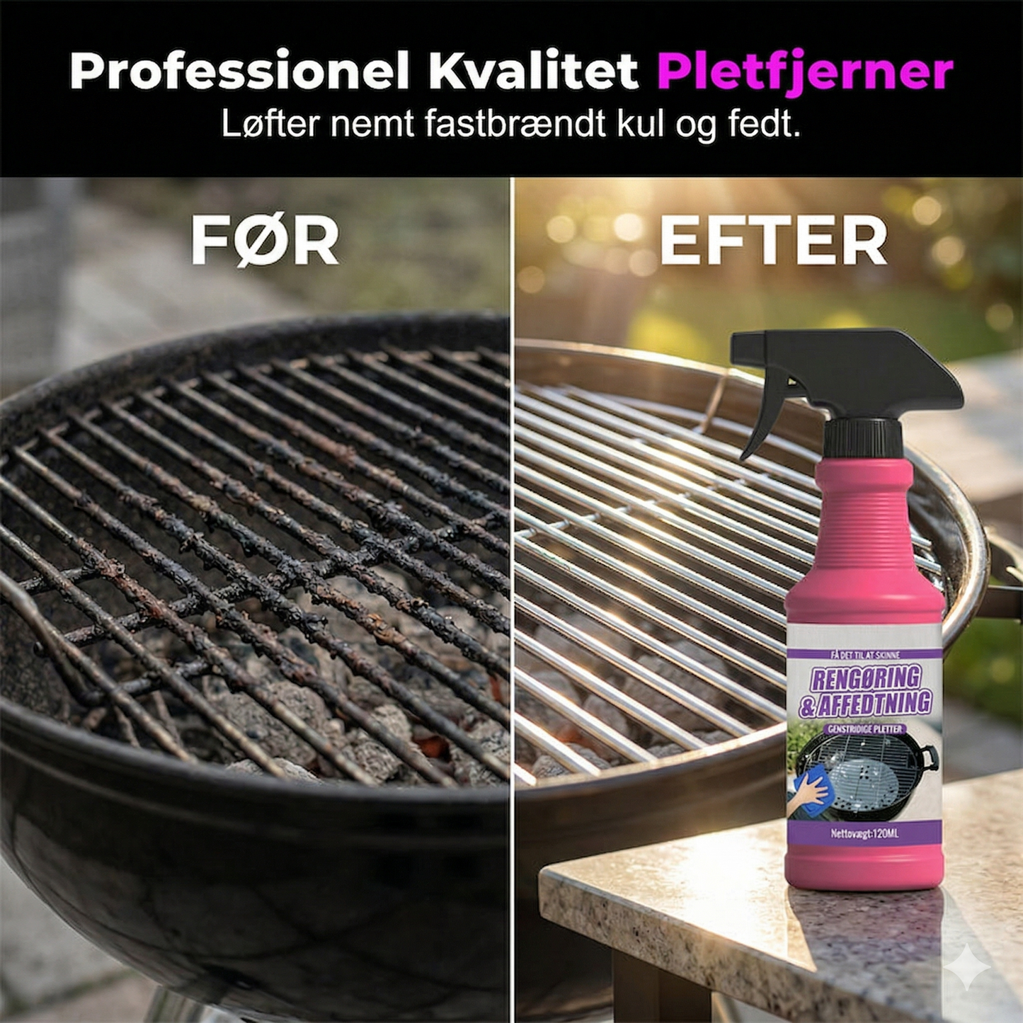 Kraftfuld Grillaffedter Spray – Fjerner Effektivt Fastbrændt Fedt og Snavs