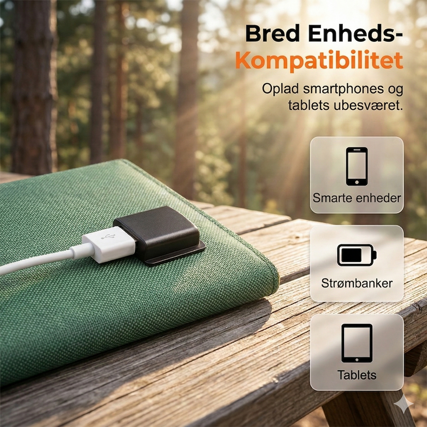 Foldbart Bærbart Solcellepanel med USB – Kompakt Oplader til Outdoor